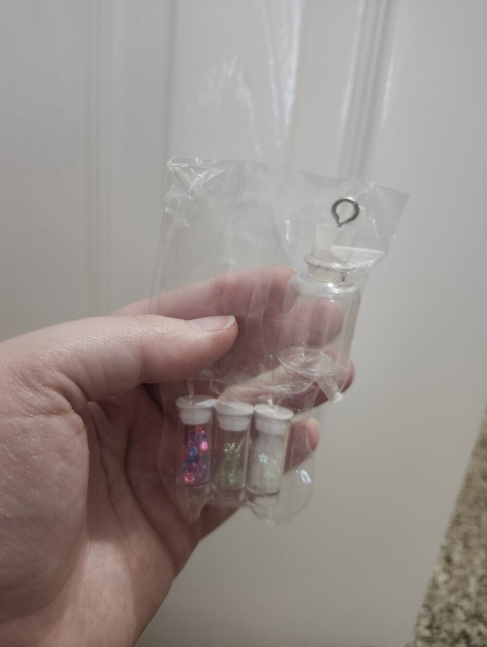 Clear Glass Vial Pendant Necklace with Assorted Glitter Inserts - White Cap